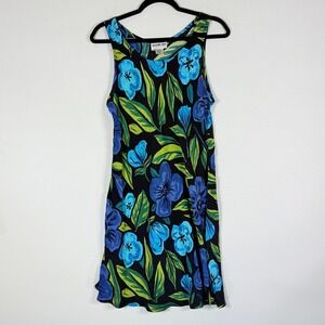 Vtg Marta Bay Women Medium Y2K Black Floral Dress Tropical Cruise Resort Chic